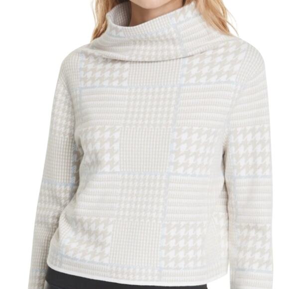 Club Monaco Malika Houndstooth Sweater Funnel Neck Crop Tan White Womens XS - Picture 1 of 7